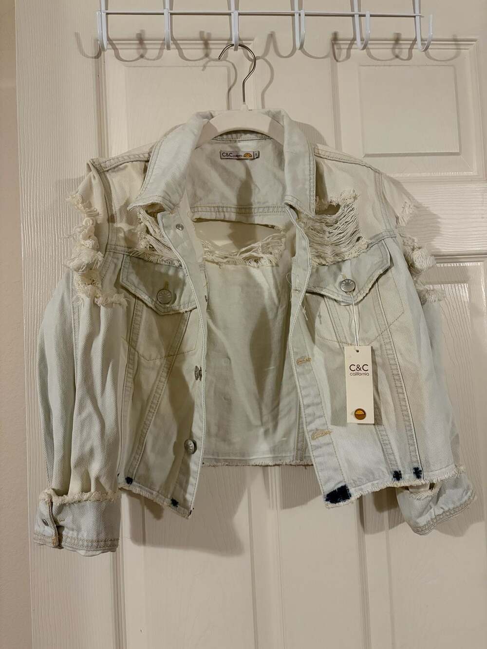 C&C California Shrunken Trucker Destroyed Denim Jacket Size S